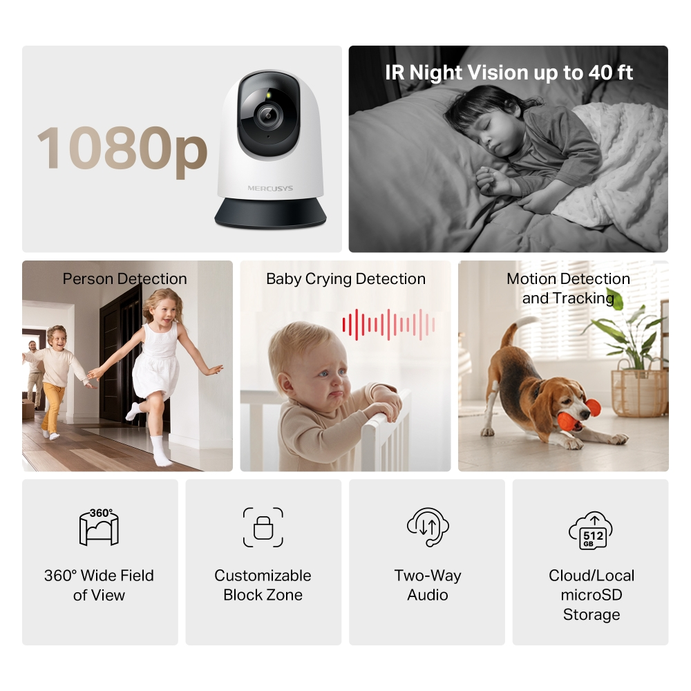 MERCUSYS 2mp 4mm Kablosuz Wıfı Pan-Tilt IP Kamera MC200