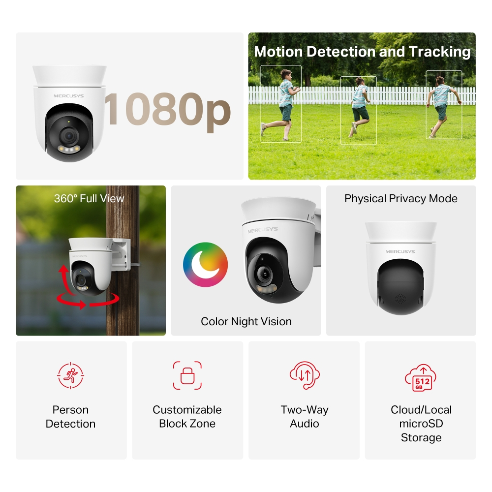 MERCUSYS 2MP PTZ Speed Dome 4MM Kablosuz Pan-Tilt IP Kamera MC500