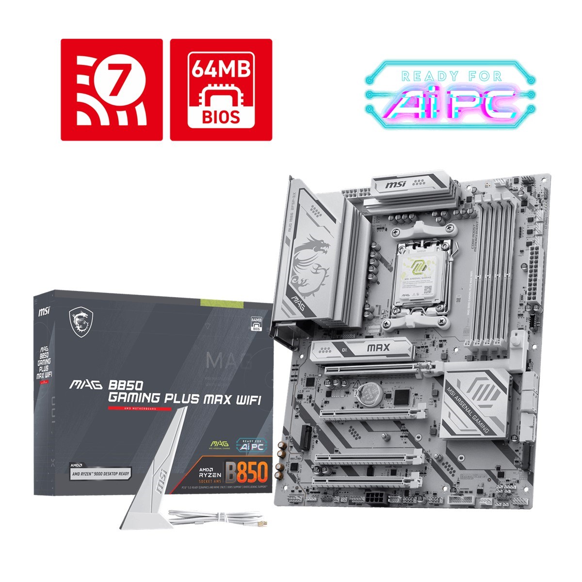 MSI MAG B850 GAMING PLUS MAX WIFI7 DDR5 HDMI-DP TYPEC PCIE 5.0 AM5 ATX