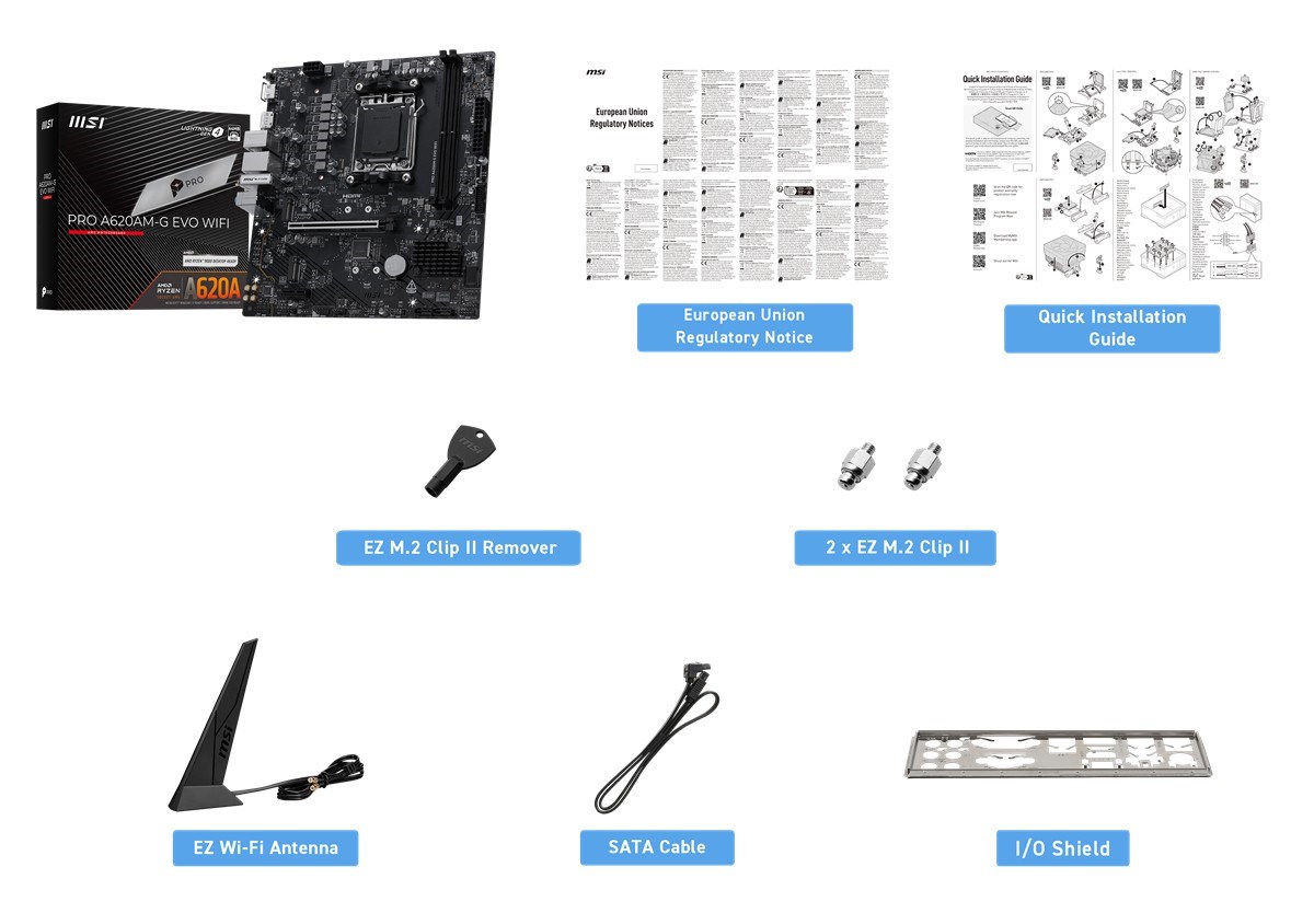 MSI PRO A620AM-G EVO WIFI6E DDR5 HDMI-DP PCIE 4.0 AM5 mATX