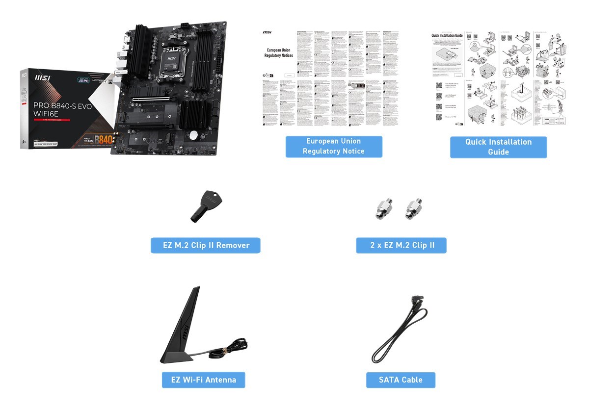 MSI PRO B840-S EVO WIFI6E DDR5 HDMI-TYPEC PCIE 4.0 AM5 ATX