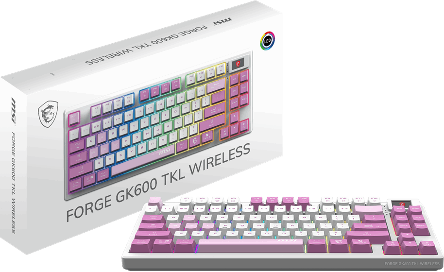 MSI Q TR GG Forge GK600 TKL Violet Switch Mekanik Beyaz/Mor Oyuncu Klavyesi