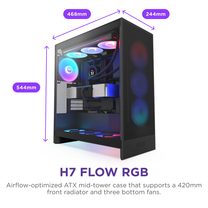 NZXT H7 FLOW 2024 CM-H72FB-R1 RGB Gaming EATX PC Kasası