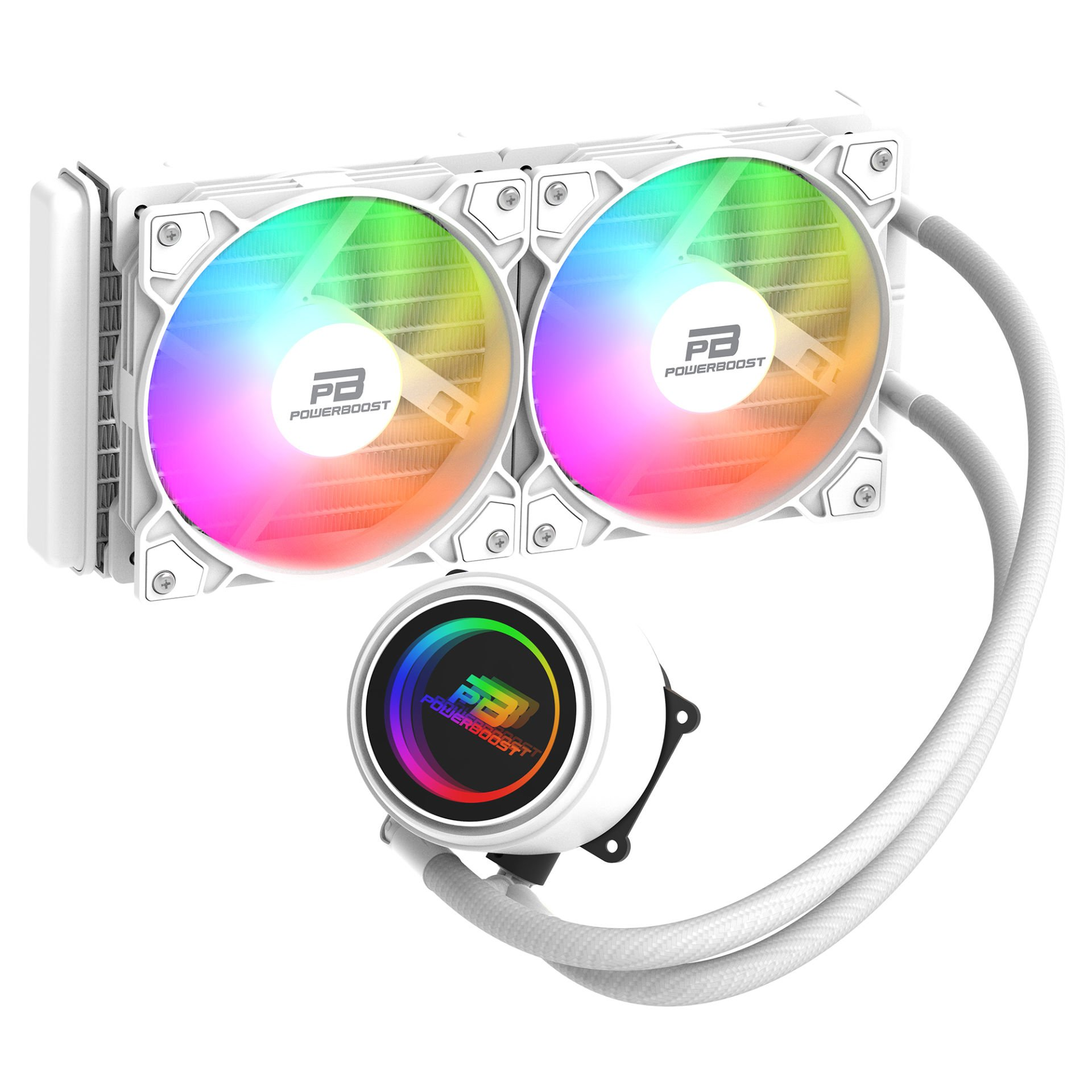 POWERBOOST 240MM CIRCLE 240W PB-LCS-CR240W Rainbow Fanlı AM5-1851p Sıvı Soğutmalı İşlemci Fanı Beyaz