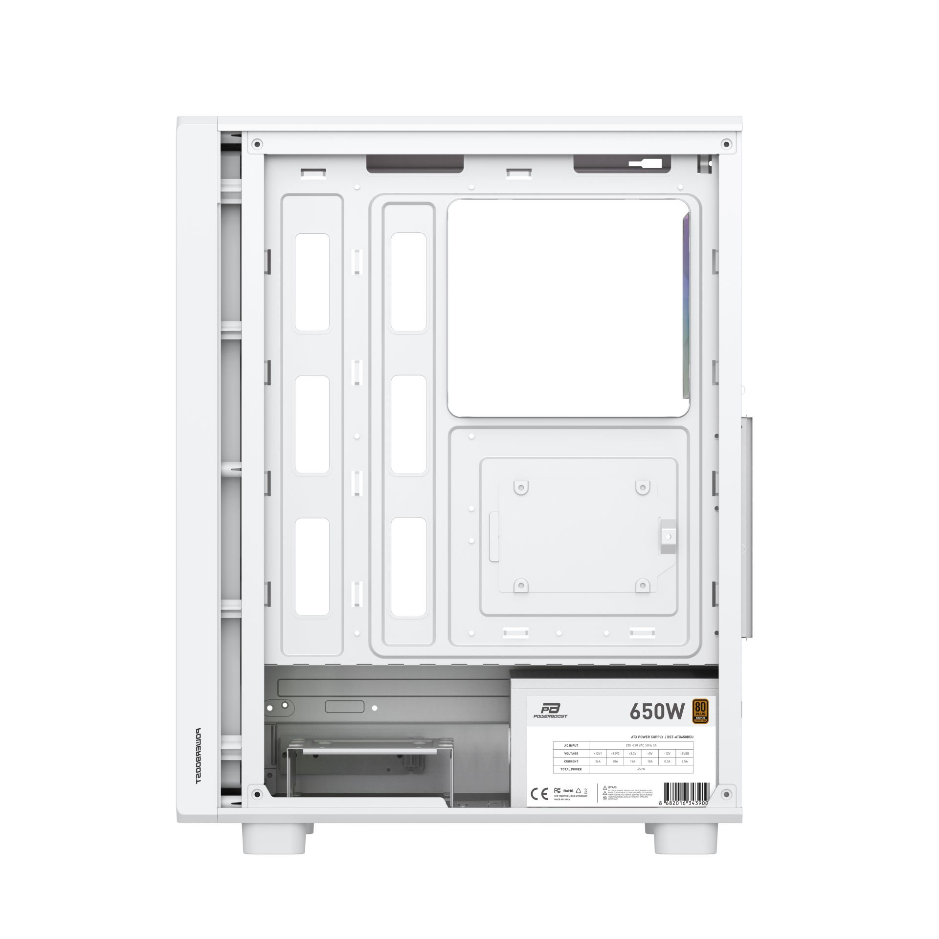 POWERBOOST 650W 80+ BRONZE PB-A5065W-650w 4-ARGB Fanlı Gaming Mid-Tower PC Kasası