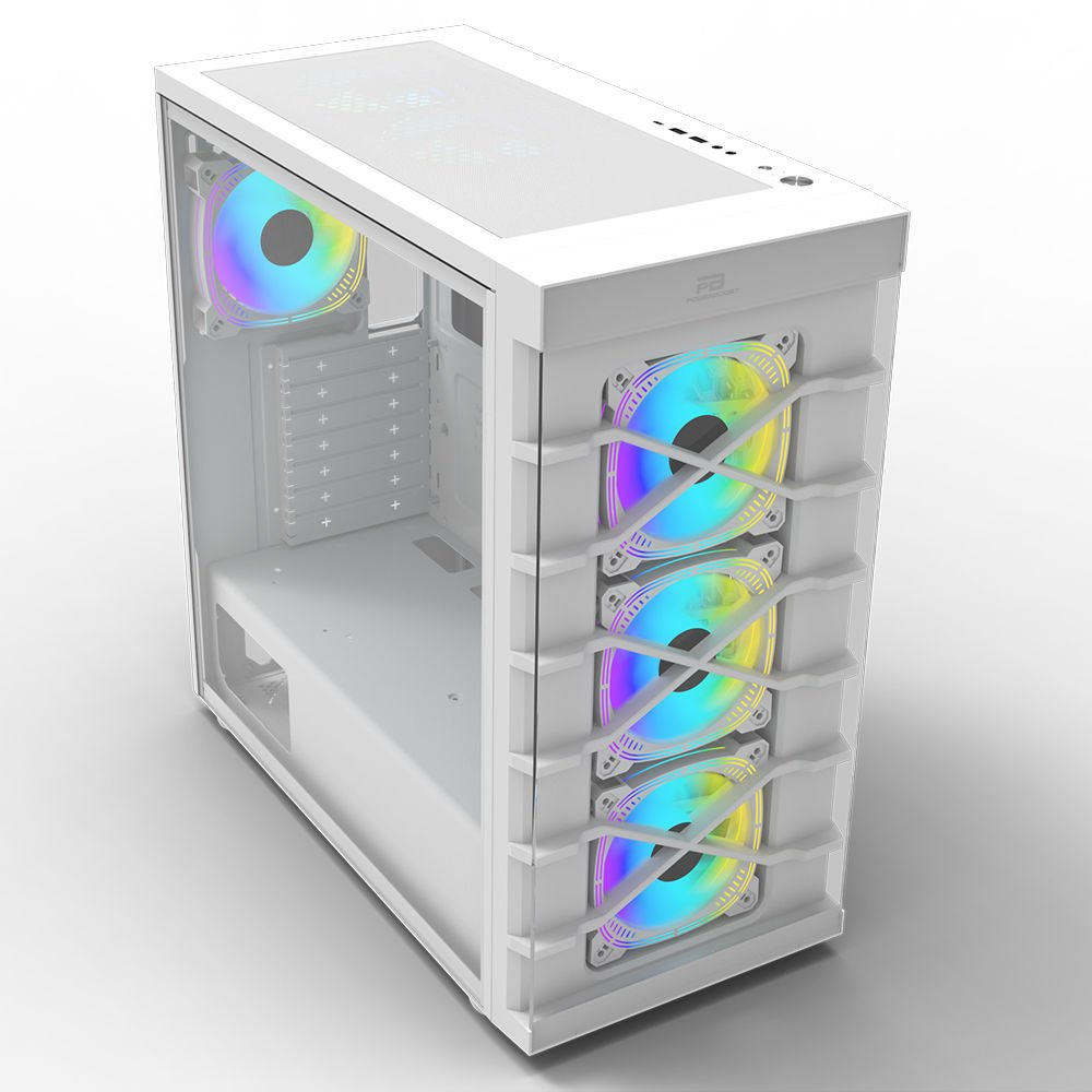 POWERBOOST PB-GR222BW 7-ARGB Fanlı Gaming Mid-Tower PC Kasası Beyaz
