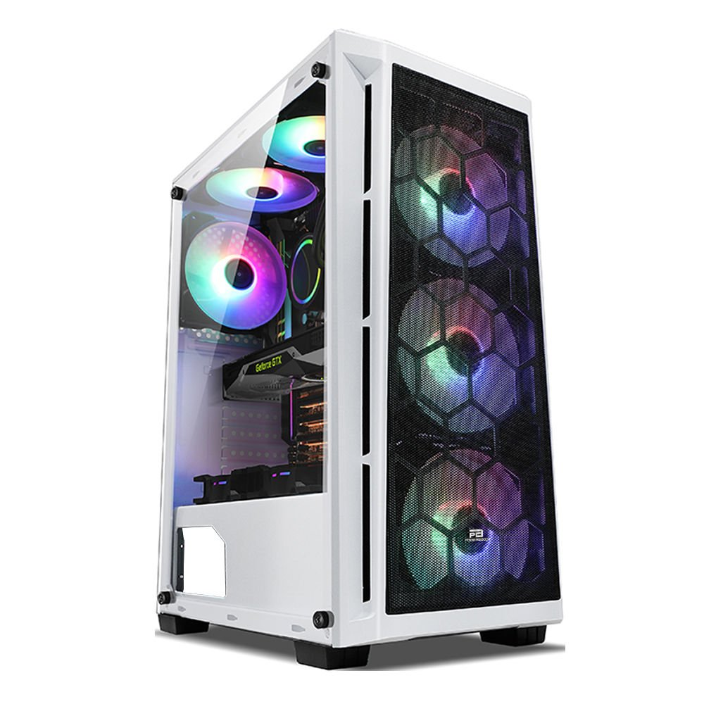 POWERBOOST PB-T001BW 4-RGB Fanlı Gaming Mid-Tower PC Kasası Beyaz