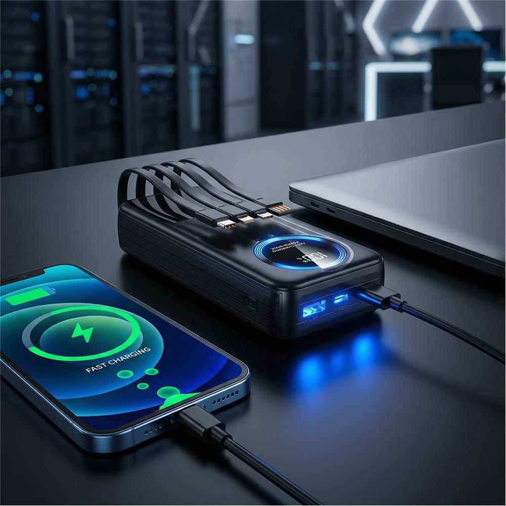 S-link IP-G220 20000mAh PD20W+QC3.0 Dahili Kablolu Siyah LCD Taşınabilir Pil Şarj Cihazı Powerbank