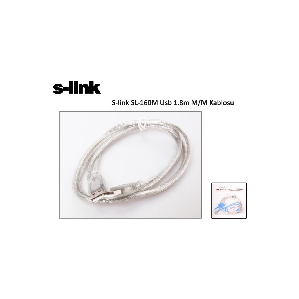 S-LINK SL-160M, İki Ucu Erkek M/M USB Kablosu, USB To USB 2.0 KABLO, 1.8mt