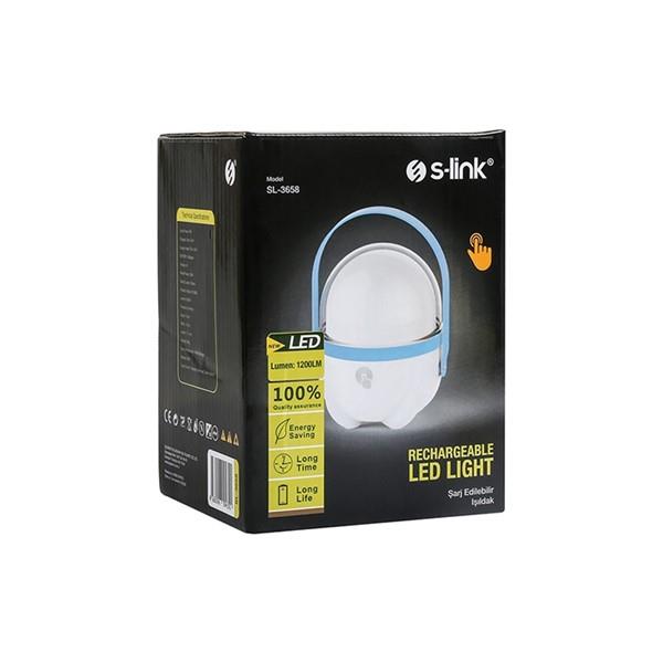 S-link SL-3658 Mavi Dokunmatik Açma Kapama Ledli 2400mAh 5V/1A 1+30 Ledli Işıldak