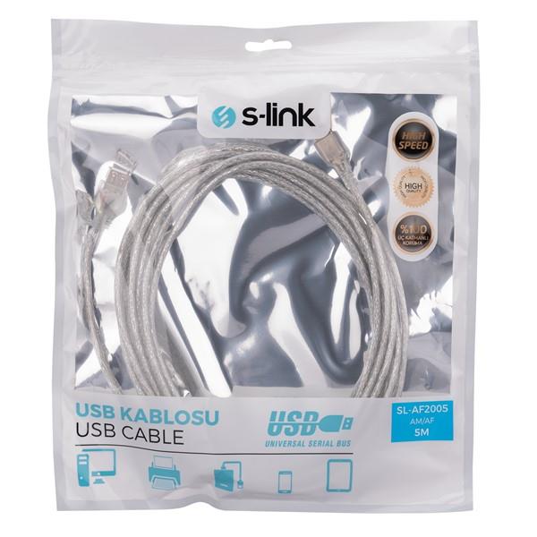 S-link SL-AF2005 Usb2.0 5m Şeffaf Uzatma Kablo