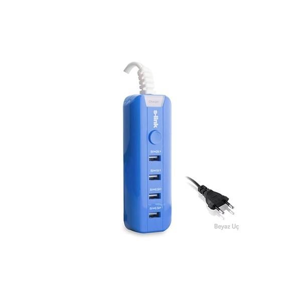 S-link SL-M4 Akıllı Telefonlar ve Tablet 4000mAh 4*Usb Port Mavi Ev Şarj Adaptör