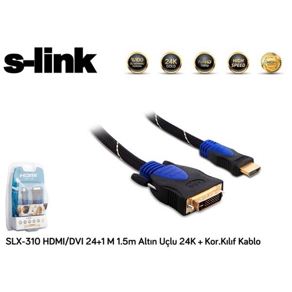 S-link SLX-310 HDMI/DVI 24+1 M 1.5m Altın Uçlu 24K + Kor.Kılıf Kablo