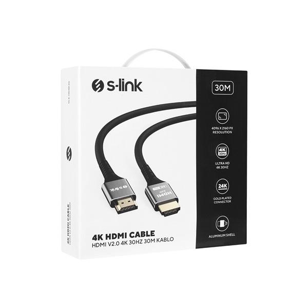 S-LINK SLX-HD4K30 30 Mt Metal v2.0 4K (4096*2160) 60Hz HDMI Kablo