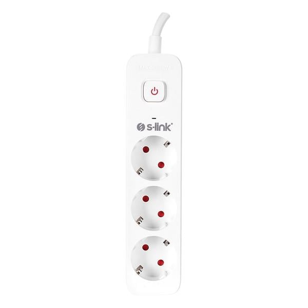 S-link SPG301S 1.5m 3x1.5mm 100% Bakır 750 Joule 3 lü Anahtarlı Akım Korumalı Priz