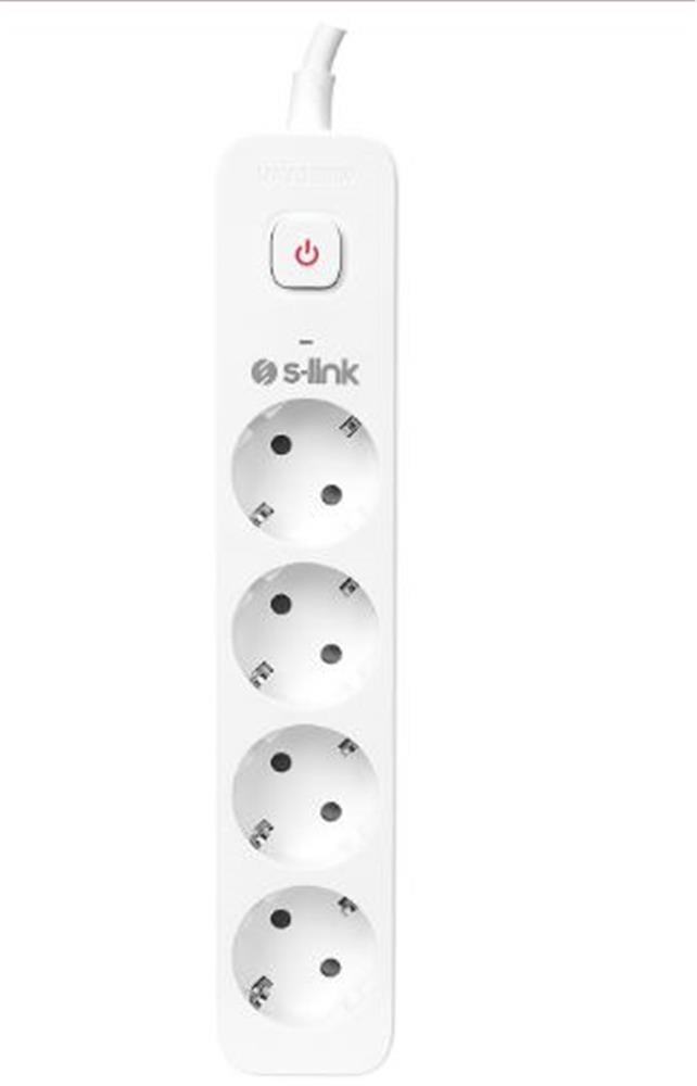 S-link SPG401S 1.5m 1.5mm 100 yüzde  Bakır 750 Joule 4 lü Anahtarlı Akım Korumalı Priz