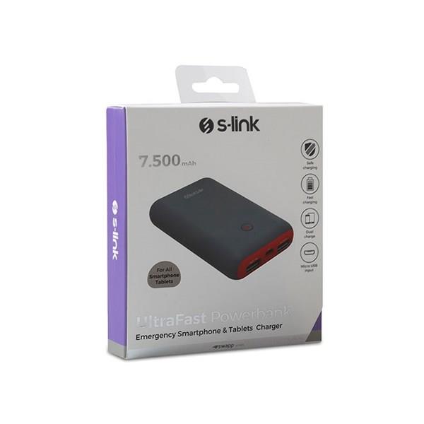S-Link Swapp IP-S75 7500mAh Powerbank Gri/Kırmızı Taşınabilir Pil Şarj Cihazı