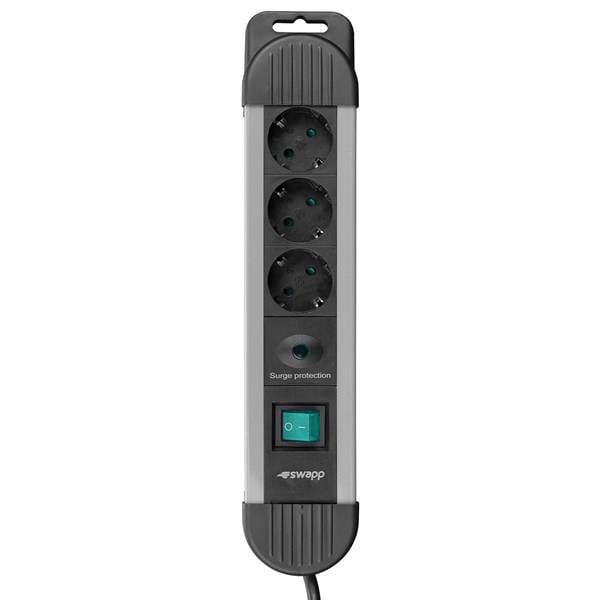 S-LINK Swapp SPGKS03 1.5m 3G1.5mm2 900 Joule 3-lü Akım Kor. Gri Priz Çoklayıcı