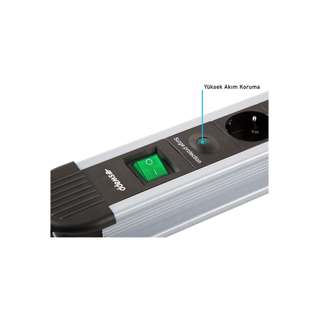 S-LINK Swapp SPGKS03, 3 Soket, Akım Korumalı Priz, 1.5Mt Kablo, 900 Joule (Gri) %100 Bakır