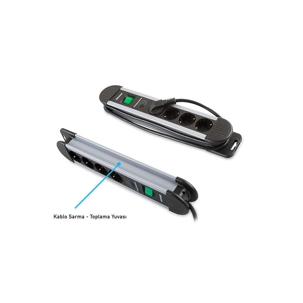 S-LINK Swapp SPGKS05, 5 Soket, Akım Korumalı Priz, 1.5Mt Kablo, 900 Joule (Gri) %100 Bakır