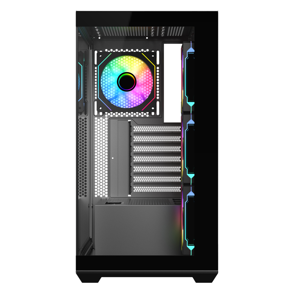 SAMA SV01BK Black, B750BK 750W, 80+ Bronze, PCIE 5.1, ATX3.1, Tempered Glass Panel, Panoramic Tasarım, Type-C, 4x120mm ARGB Fan, ATX, GAMING KASA