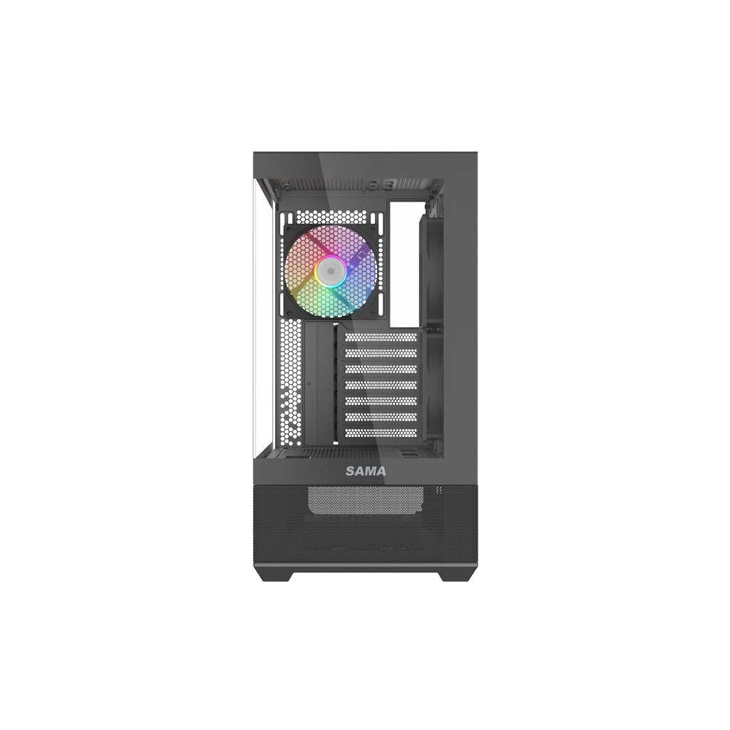 SAMA V40BK Black, B750BK 750W, 80+ Bronze, PCIE 5.1, ATX3.1, Tempered Glass Panel, Panoramic Tasarım, Type-C, 6x120mm ARGB Fan, ATX, GAMING KASA