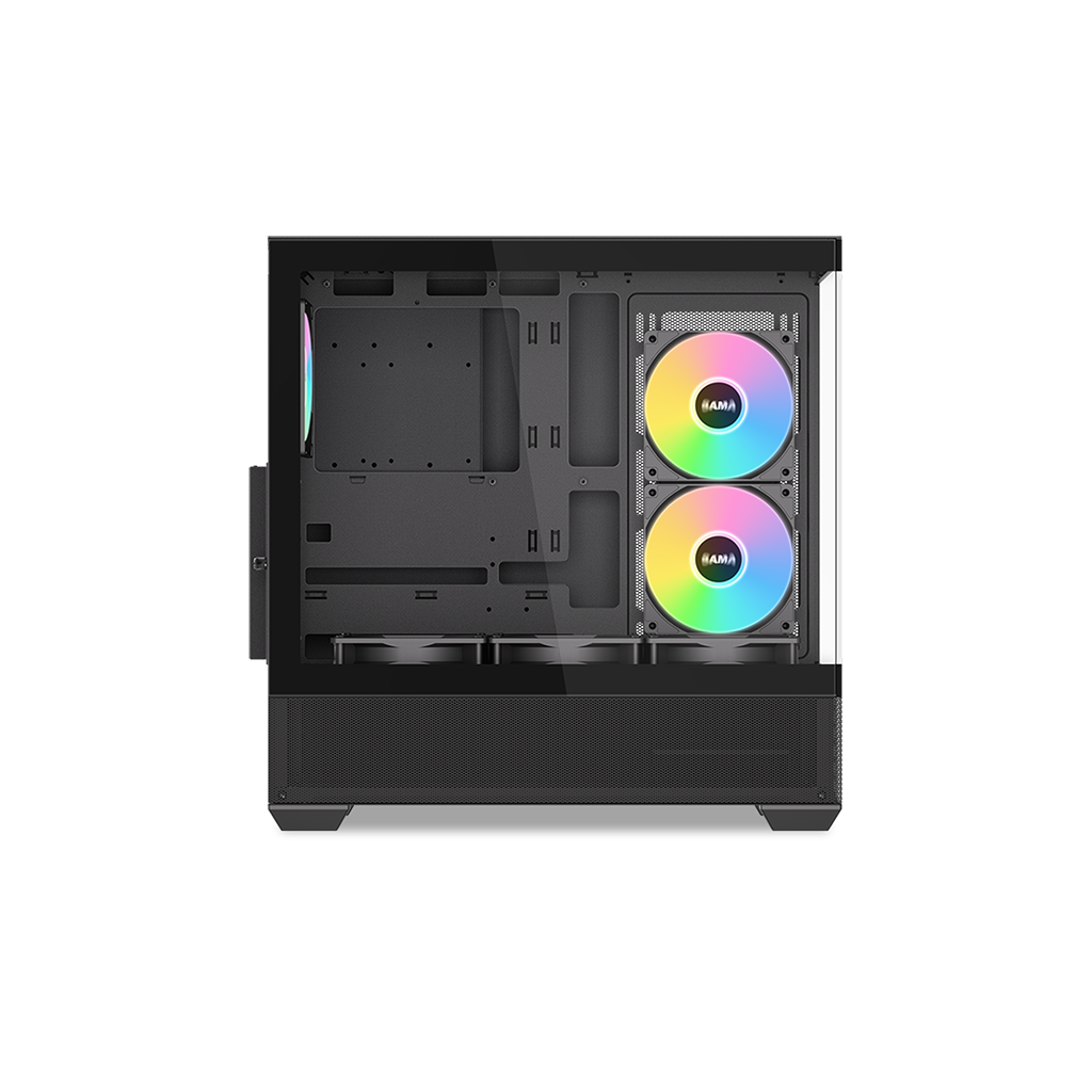 SAMA V40BK Black, B750BK 750W, 80+ Bronze, PCIE 5.1, ATX3.1, Tempered Glass Panel, Panoramic Tasarım, Type-C, 6x120mm ARGB Fan, ATX, GAMING KASA