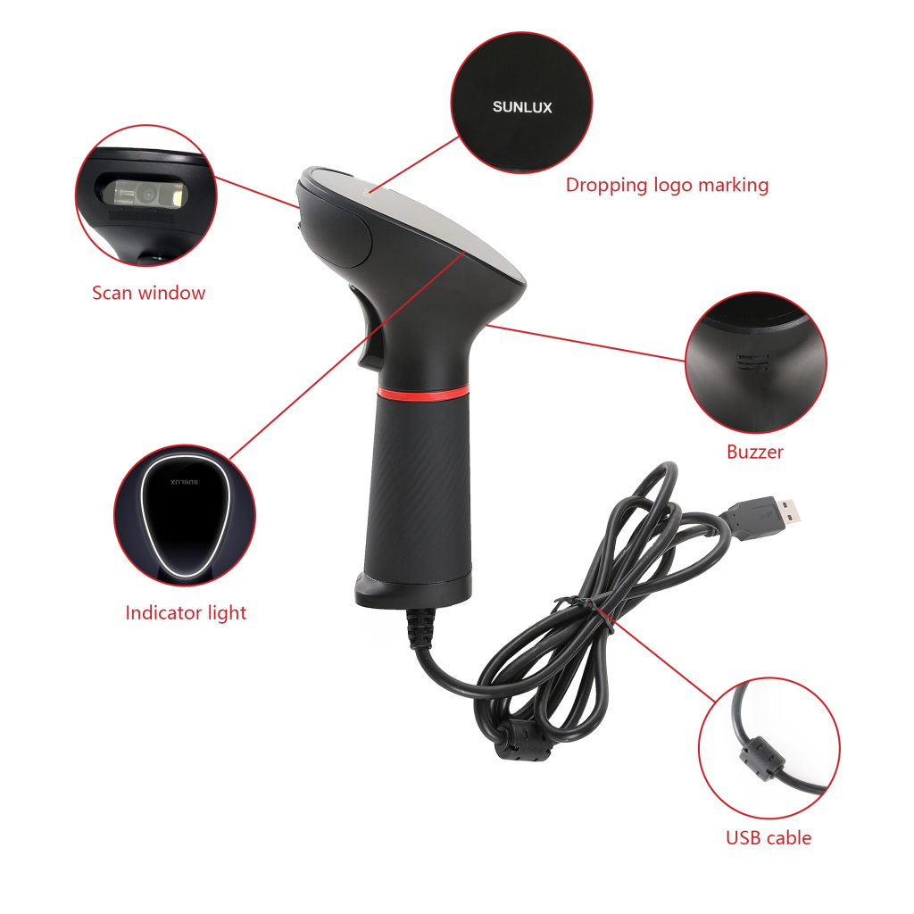 SUNLUX XL-3610, EL Tipi, Cmos,  USB Kablolu, 2D Karekod, Barkod Okuyucu (Ayaklı)