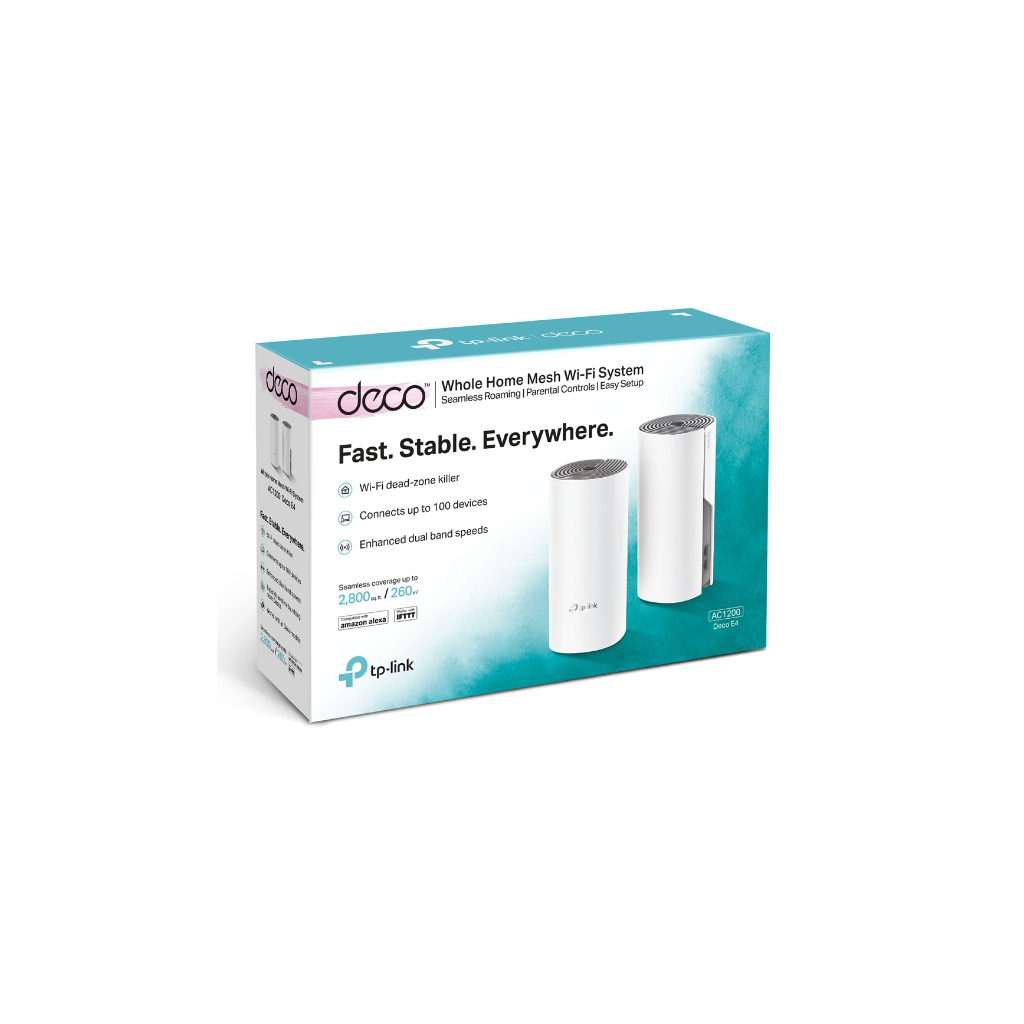 TP-LINK DECO-E4, AC1200, Üçlü Mesh, 300-867Mbps, Dual Band, 2Port Megabit Lan, 370m2 kapsama Alanı, Router, Geniş Alan İnternet Ağı Sağlayıcısı