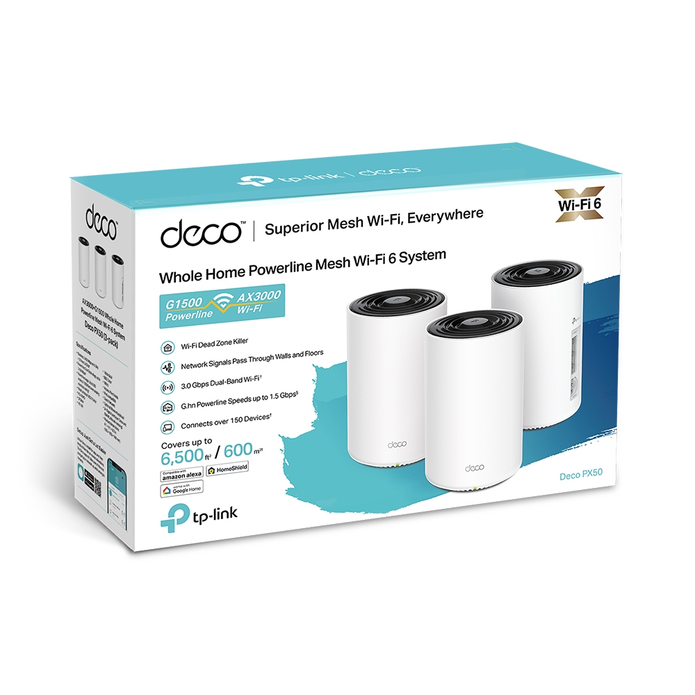 TP-LINK DECO PX50-3P+G1500 WIFI6 AX3000 Powerline Çift Bant Mesh Router 3'lü paket