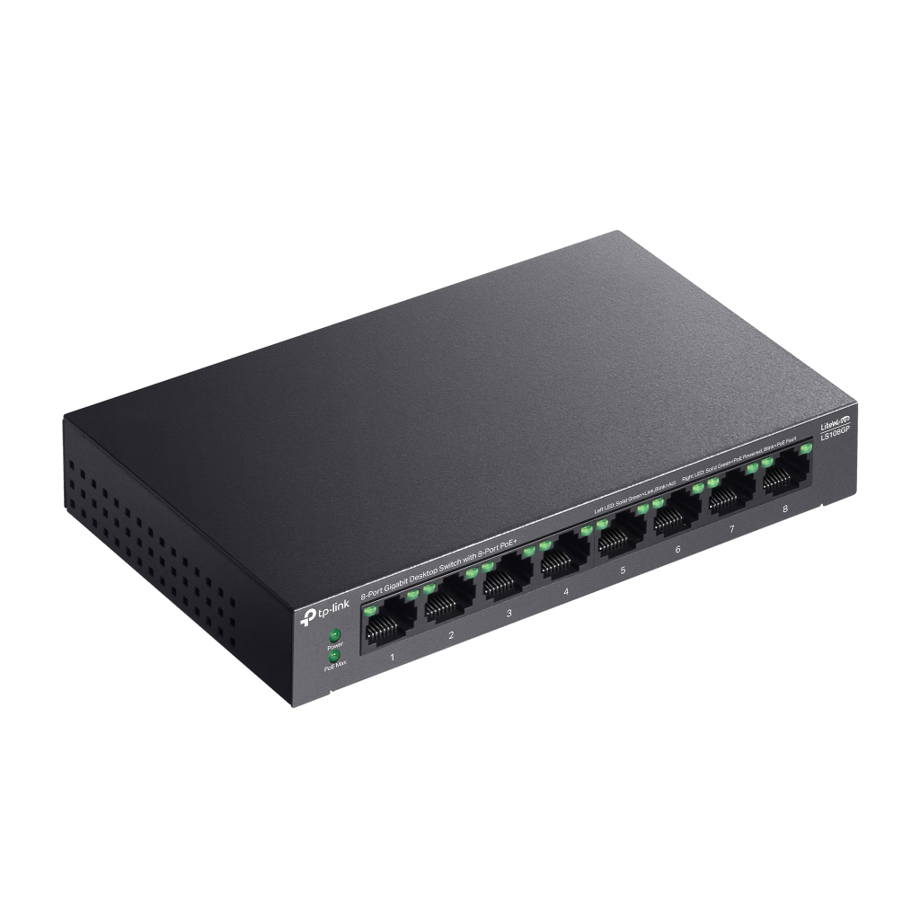 TP-LINK LS108GP, Green Tech, 8 Port GigaBit, 8 Port Poe, 62W, Yönetilemez, Metal Kasalı Switch
