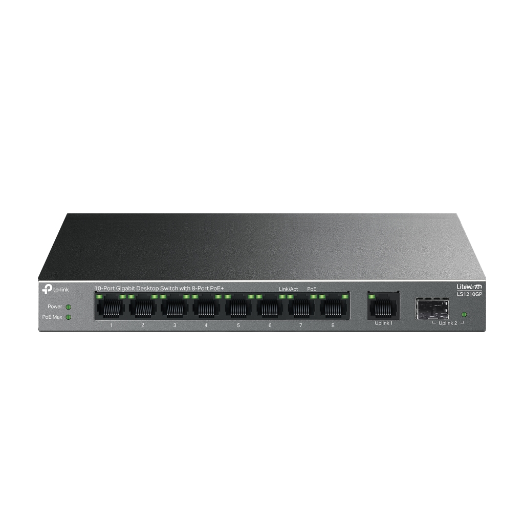 TP-LINK LS1210GP, Green Tech, 10 port Gigabit, 9 Port POE, +1 Port Gigabit SFP, 61W, Yönetilemez Masaüstü Switch