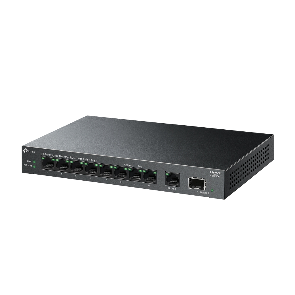 TP-LINK LS1210GP, Green Tech, 10 port Gigabit, 9 Port POE, +1 Port Gigabit SFP, 61W, Yönetilemez Masaüstü Switch