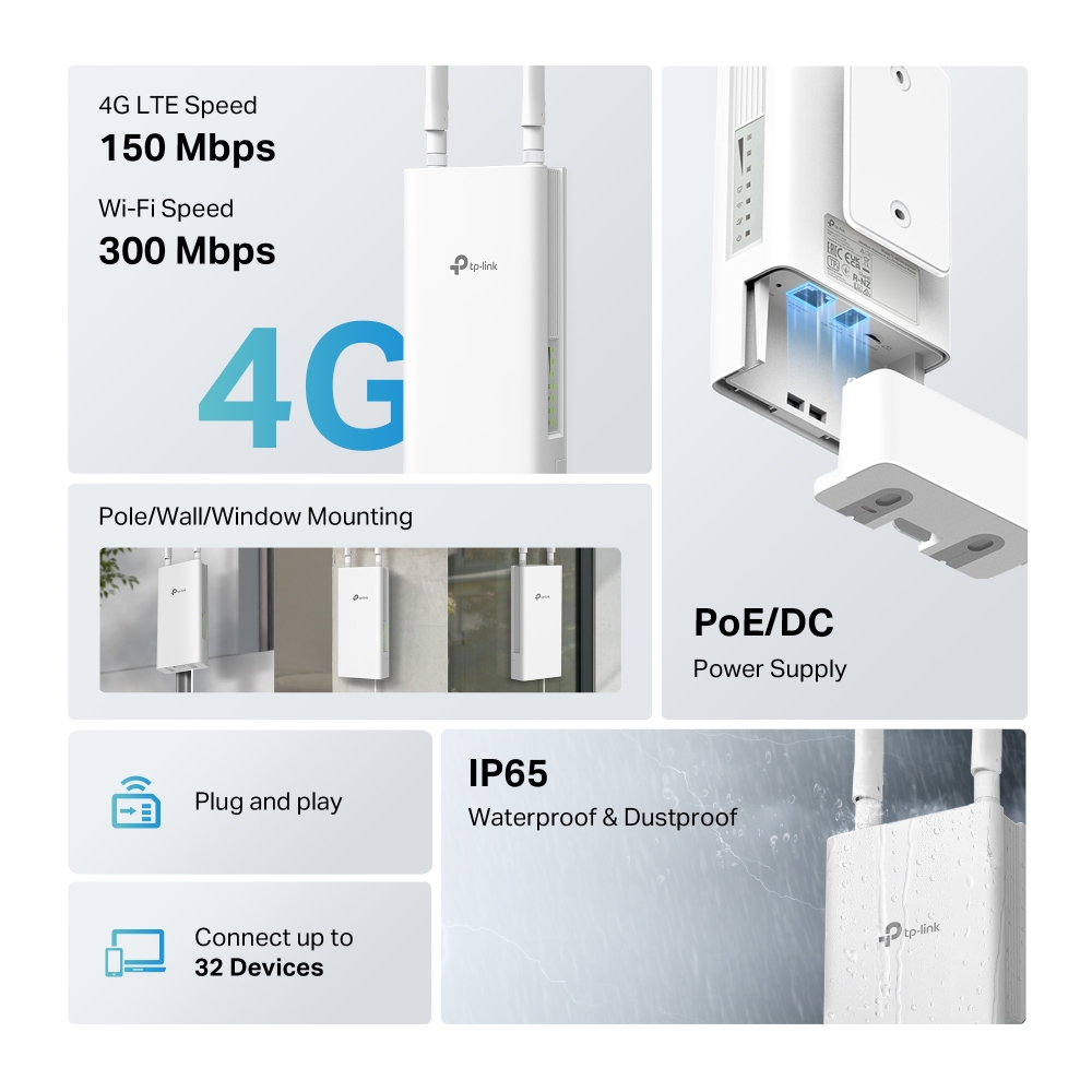 TP-LINK TL-MR100-Outdoor WIFI4 N300 4G LTE Harici Router