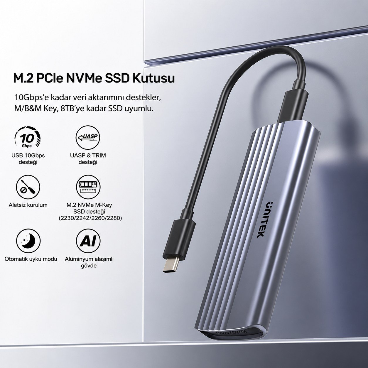 UNITEK M.2 PCIe NVME USB-C SSD KUTUSU (S1241B01)