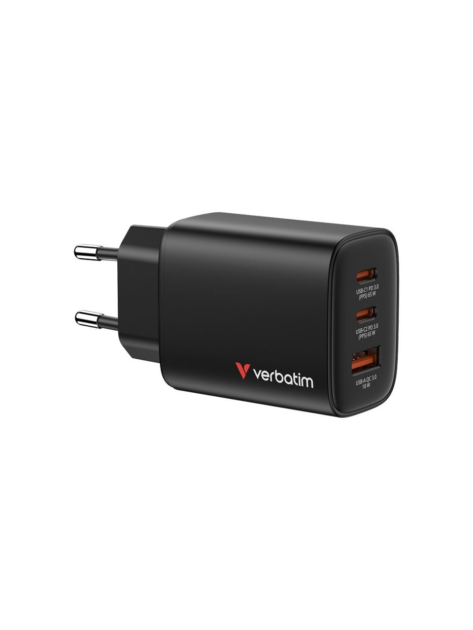 VERBATIM Essentials 32352 GaN Şarj Cihazı 65W - 3 Port - 2x USB-C PD 3.0 65W + USB-A QC 3.0 18W