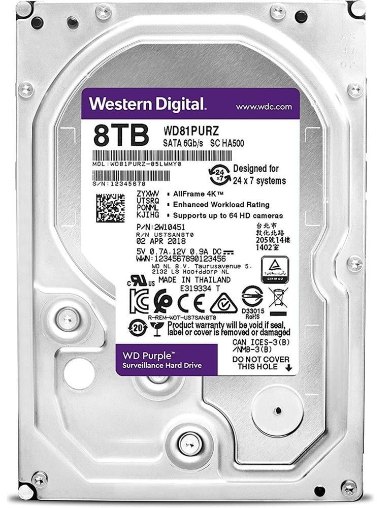 Wd 8Tb Purple WD81PURZ 5640RPM 128MB 7x24 Güvenlik Harddisk (İthalat)