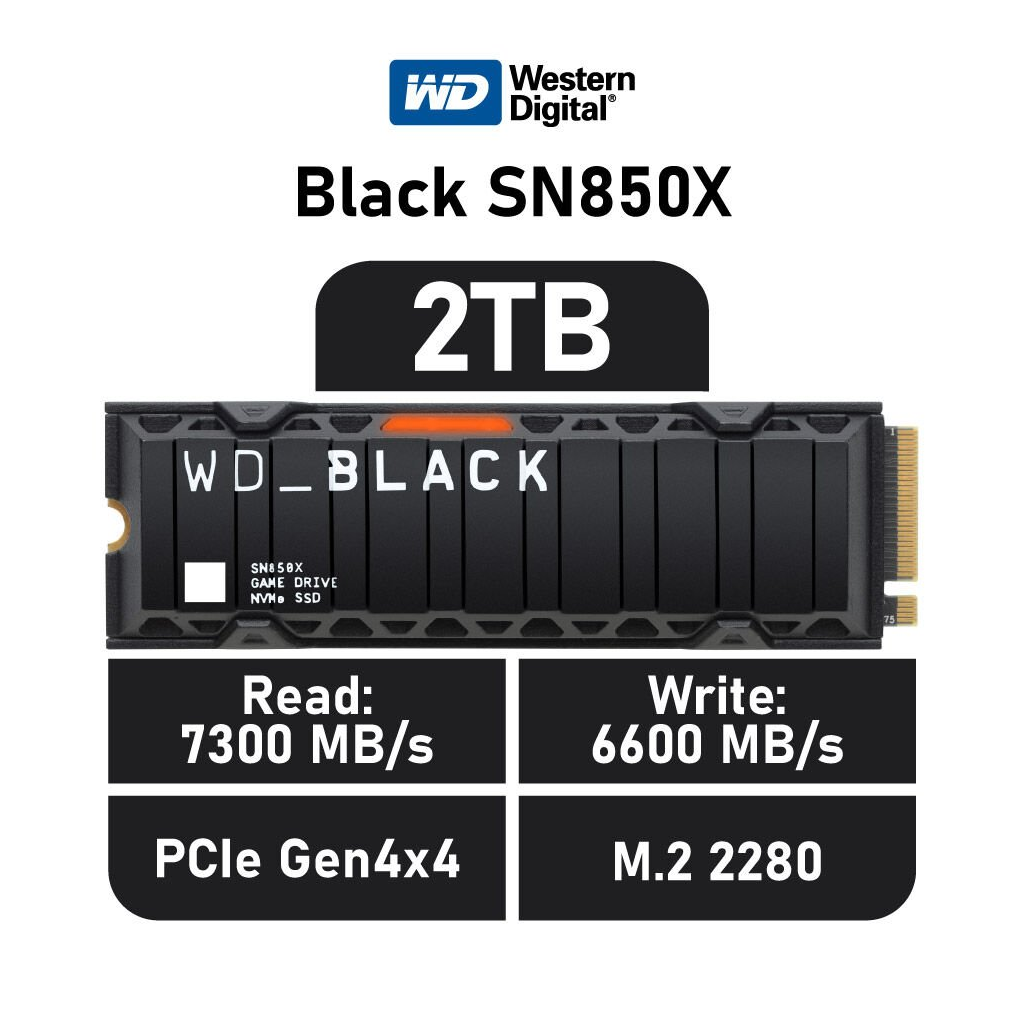 WD Black SN850X, WDS200T2XHE, 2TB, 7300/6600, Gen4, Soğutuculu, NVMe PCIe M.2 2280,  SSD