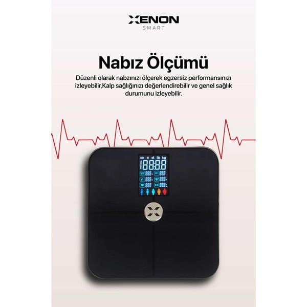 XENON Smart X8702 Su Kas Vücut Kitle Endeksi Kilo Ölçer Tartı Bluetooth Bağlantılı,Nabız Ölçümlü