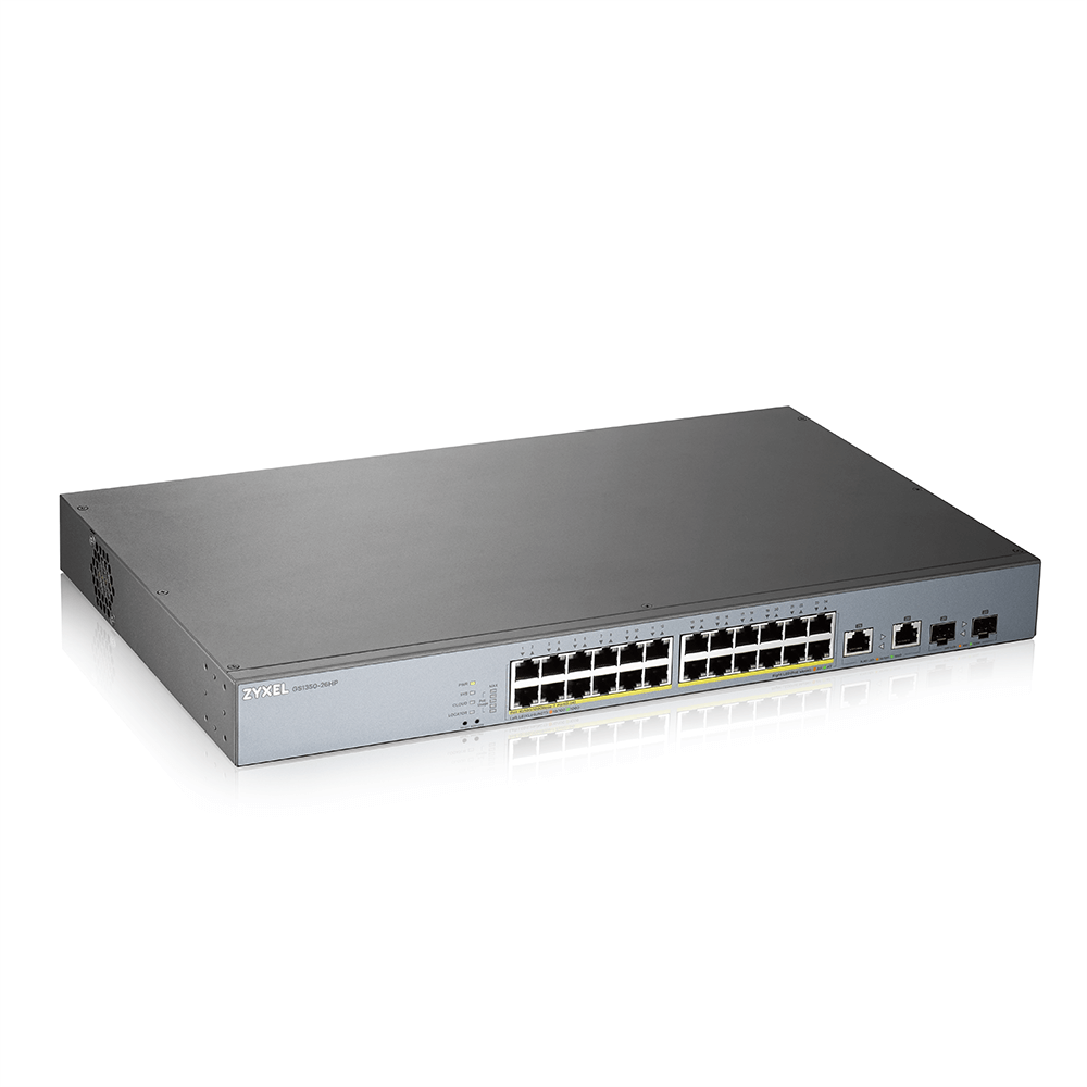 ZyXEL 24port PoE 375w 2-SFP Gigabit Yönetilebilir Switch GS1350-26HP