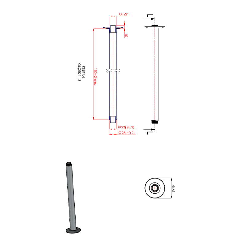 TeskaØ25-15 cm Yuvarlak Tavandan Pasl. TDB-Siyah