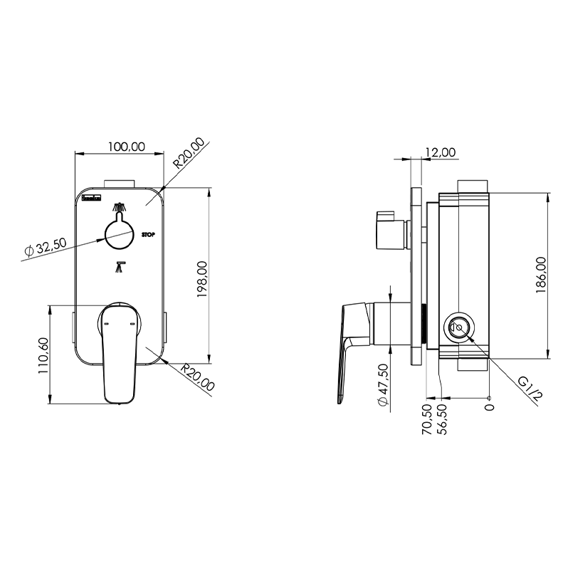 TeskaAgora 2+1 Yönlü Banyo Panel+Batarya Kare-Siyah