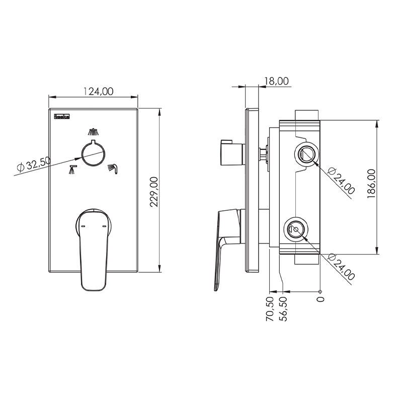 TeskaCiera 3 Yönlü Banyo Panel+Batarya Kare-Krom&Siyah Cam