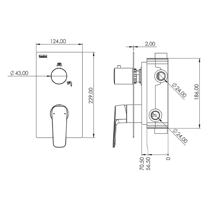 TeskaCiera Pro 2 Yönlü Banyo Panel+Batarya Kare-Krom