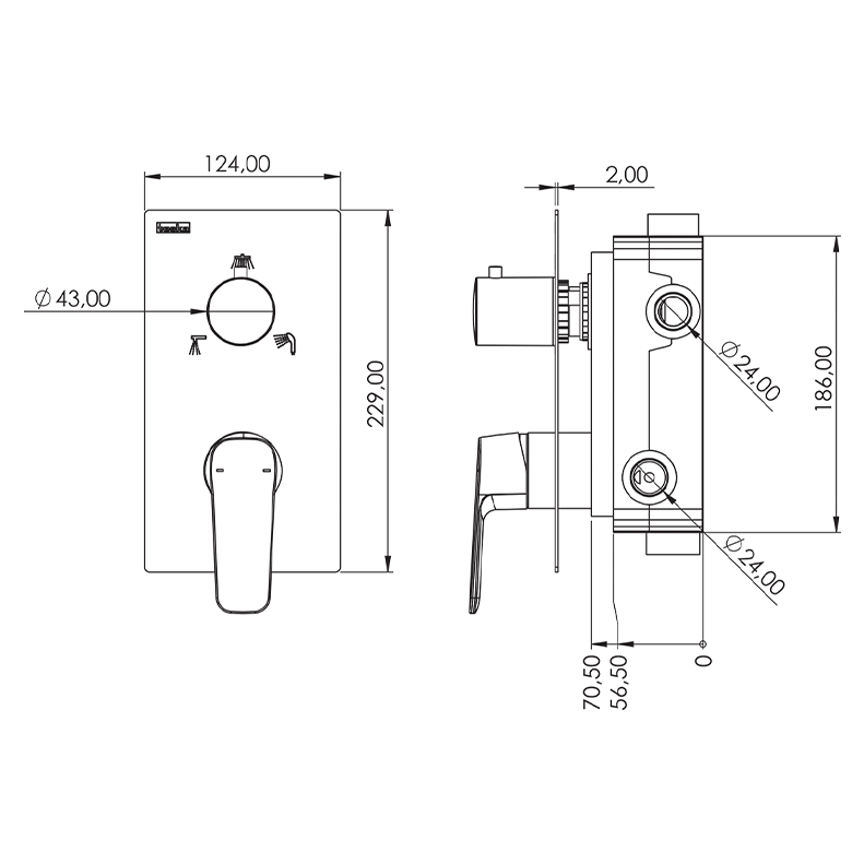 TeskaCiera Pro 3 Yönlü Banyo Panel+Batarya Kare-Siyah
