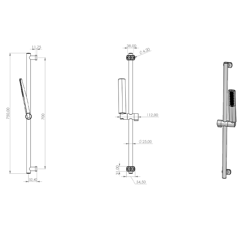 TeskaGanj Sürgülü Duş Seti Stick-Siyah