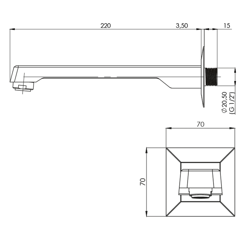 TeskaKare Düz Ekstra Uzun Gaga (220mm)-Siyah