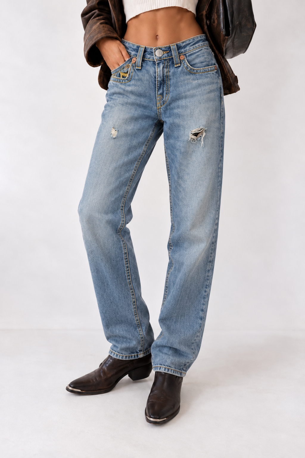 00's McBling Nakışlı Jean Pantolon