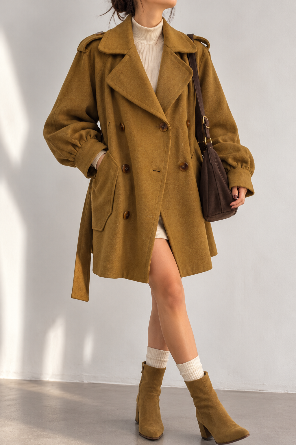 1970s Kruvaze Düğmeli Wool Palto/Kaban