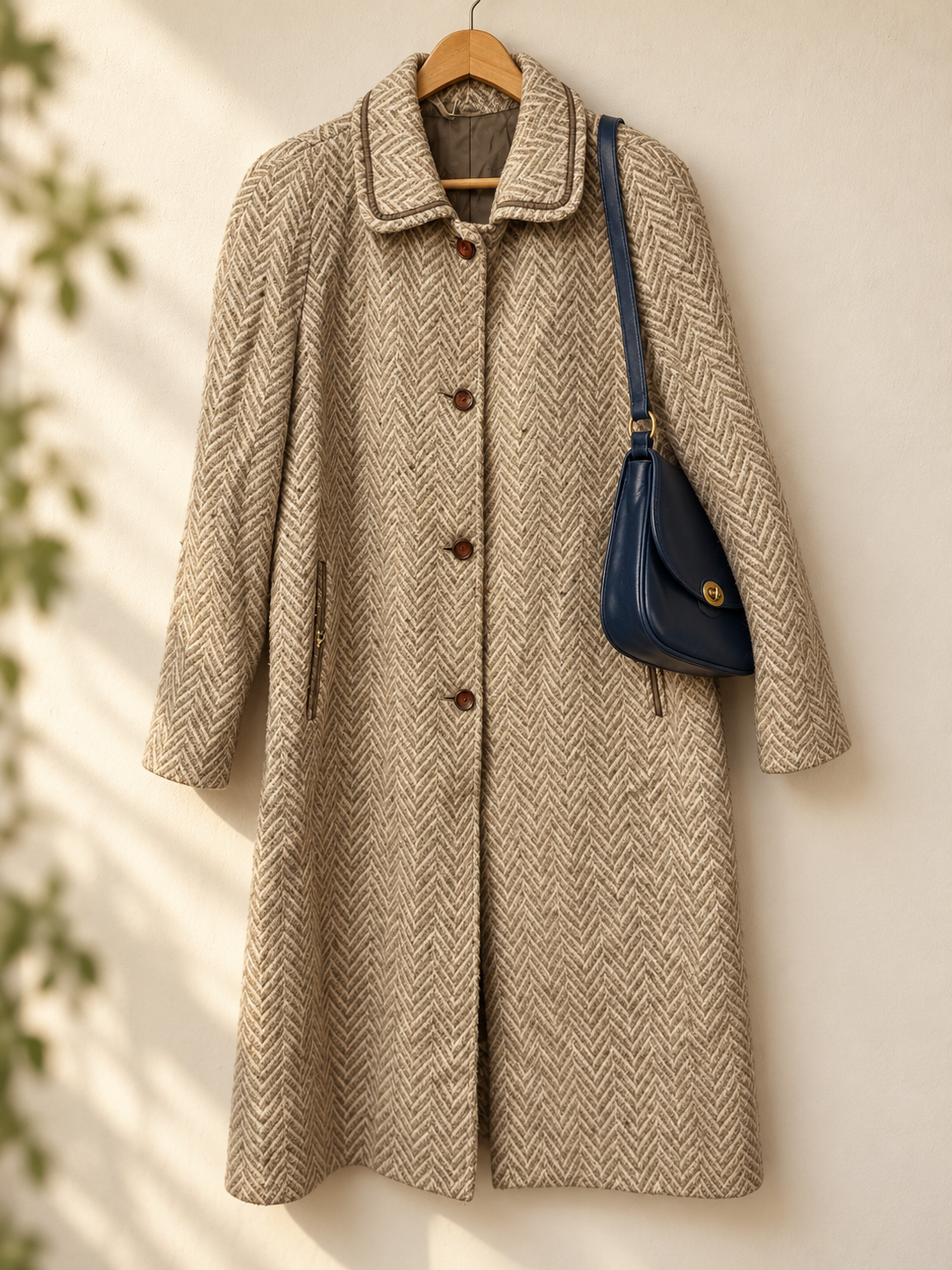 1980s Beige Herringbone Kaban